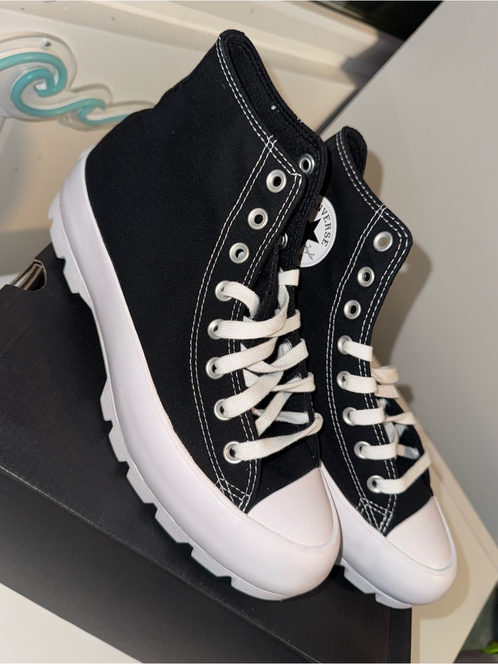 Converse Black & White Platform Chuck Taylor Sneakers - Picture 3 of 12